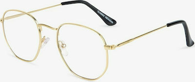 D.Franklin Classic Hexagon Metallic Blue Light Blocking Glasses Gold