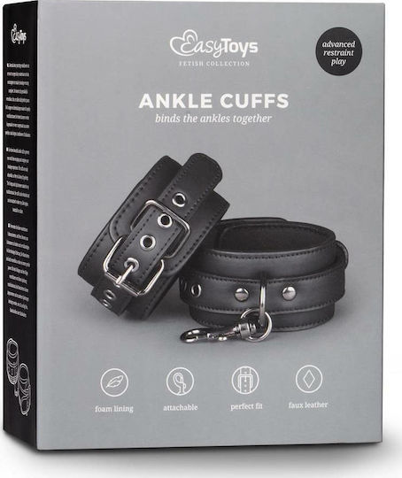 Easytoys Fetish Leather Ankle Cuffs Handcuffs in Black Color