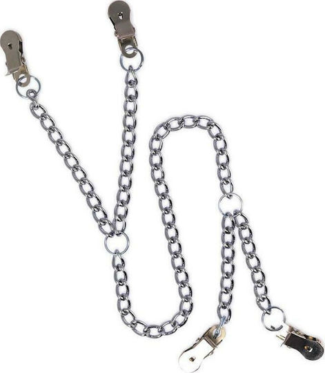 Rimba Nipple To Labia Clamps With Chain Щипки за Зърна в Сребрист Цвят