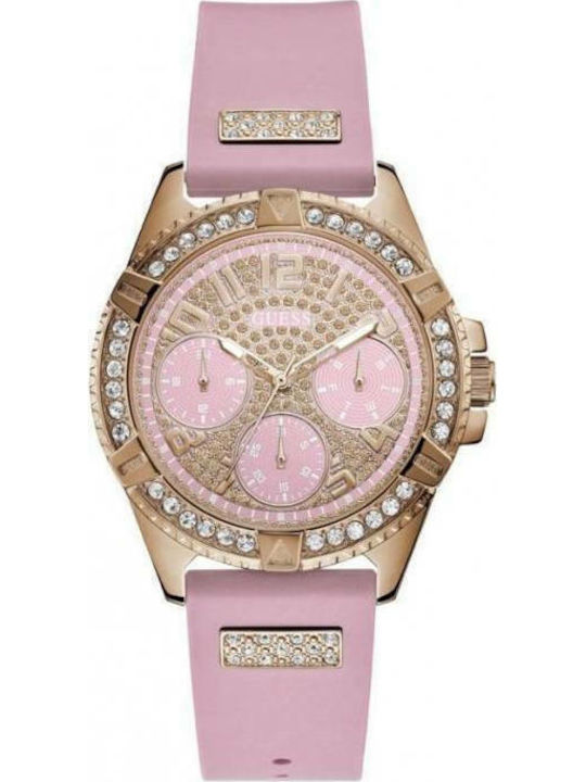 Guess Γυναικείο Ρολόι 40mm Χρονογράφος Μπαταρίας με Ροζ Καουτσούκ Λουράκι