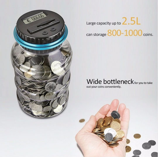 With Coin Counter Money Box Plastic Transparent 12x12x21.8cm