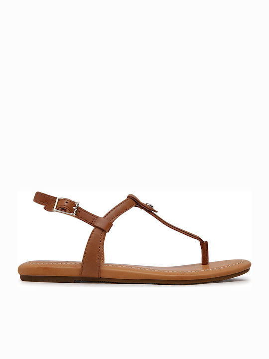 Madeena 1119759 Leather Women's Flat Sandals with Strap in Tabac Brown Color