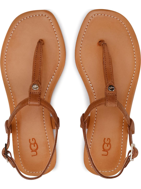 Madeena 1119759 Leather Women's Flat Sandals with Strap in Tabac Brown Color