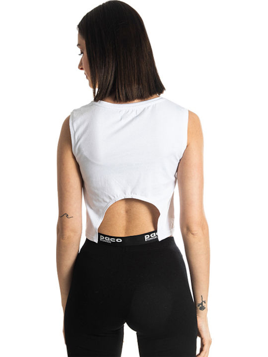 Paco & Co Damen Sommer Crop Top Baumwolle Ärmellos Weiß