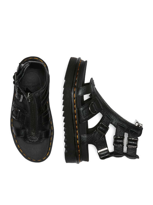 Olson Atlas Leather Women's Flat Sandals Gladiator Flatforms in Black Color