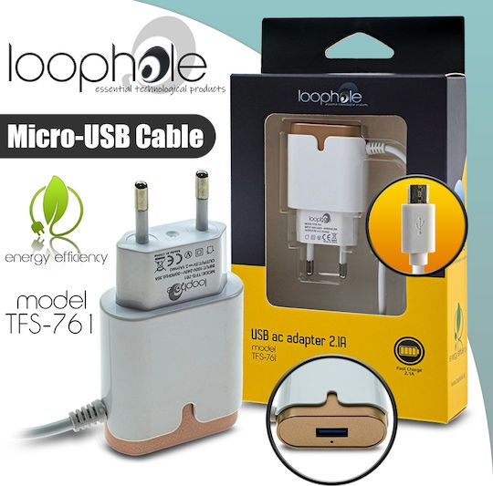 Loophole Φορτιστής με Ενσωματωμένο Καλώδιο micro USB 10W Χρυσός (Loophole TFS-761)