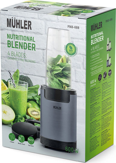 Muhler Μπλέντερ με Πλαστική Κανάτα 800 ml 600W Γκρι MNB-688