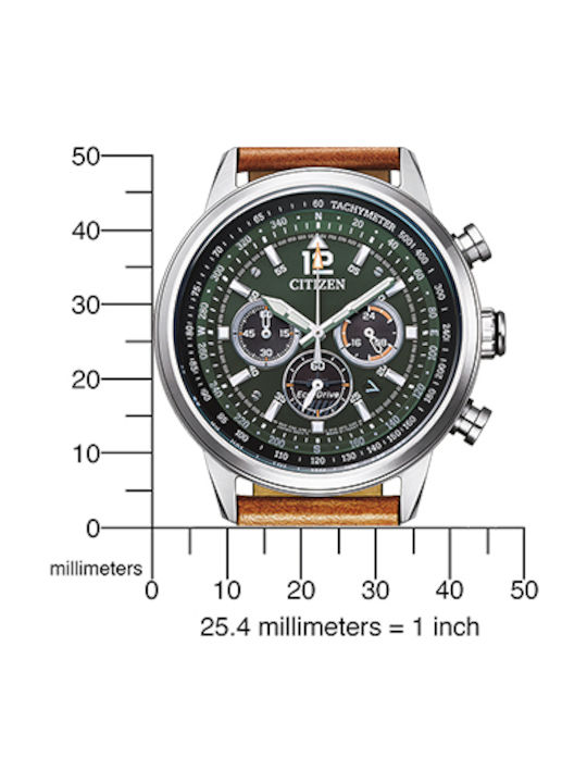 Citizen Ανδρικό Ρολόι 44mm Χρονογράφος Eco - Drive με Καφέ Δερμάτινο Λουράκι