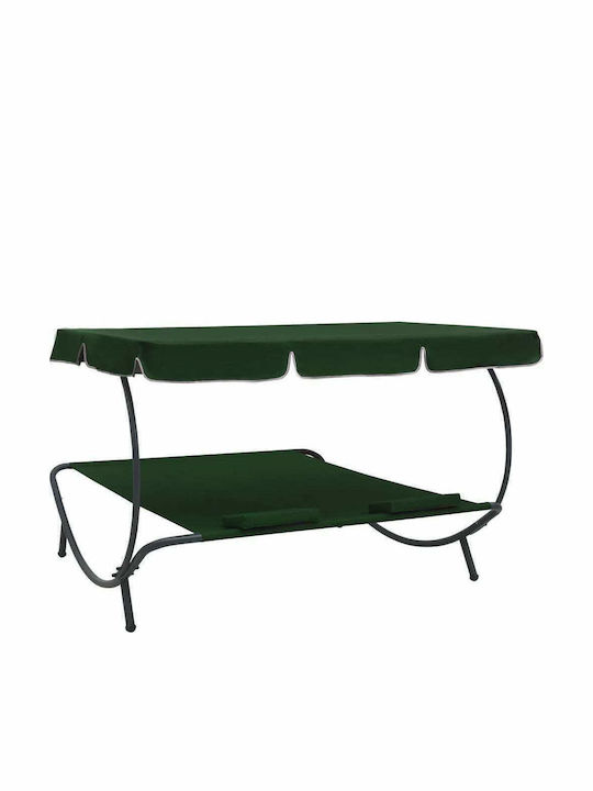 Liegestuhl-Bett Doppel Metall mit Kissen & Sonnenschirm Green 200x173x135cm.