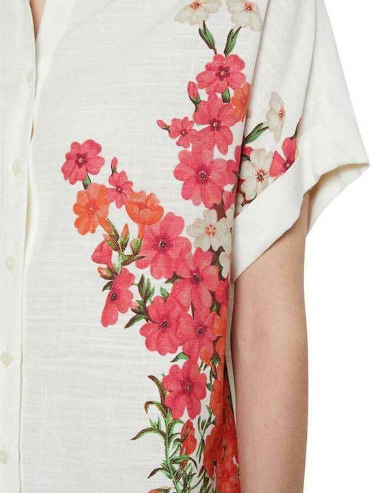Grisol Κοντομάνικο Γυναικείο Πουκάμισο Λευκό Floral