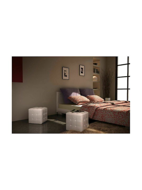 Stool For Living Room Upholstered with Leatherette Κύβος White 2pcs 30x30x30cm