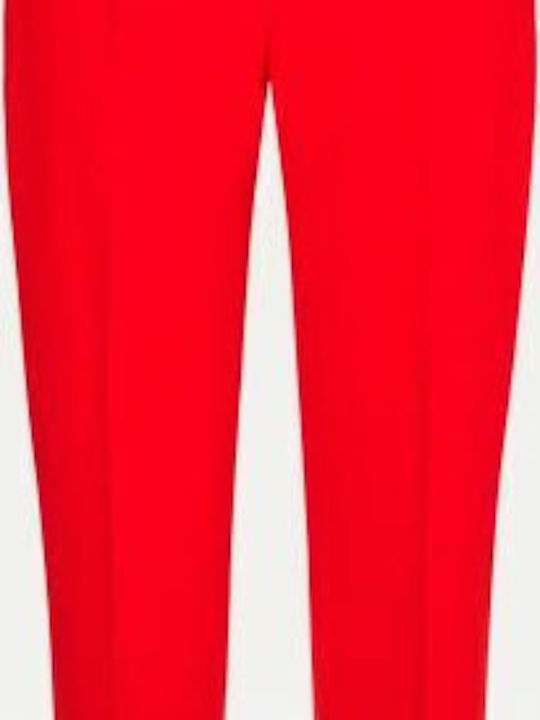 Ankle Women's High-waisted Fabric Trousers Regular Fit Red