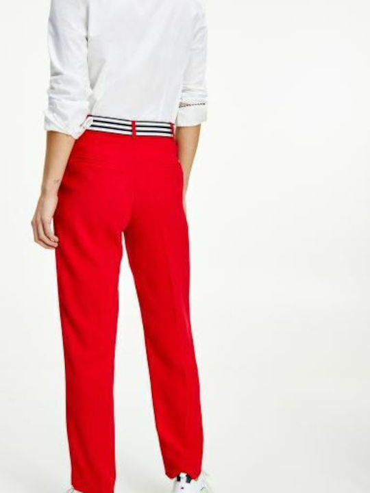Ankle Women's High-waisted Fabric Trousers Regular Fit Red