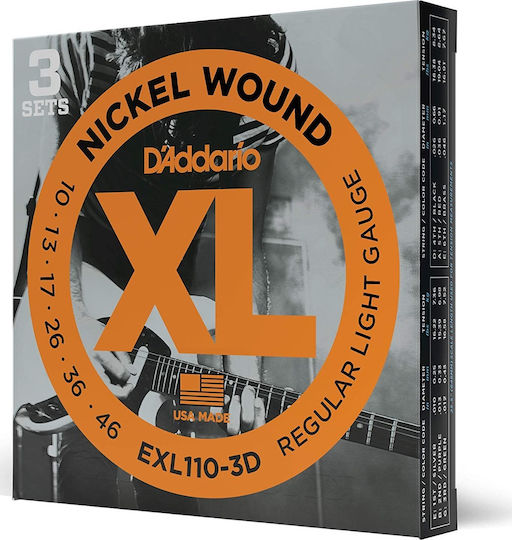 Daddario XL Set Nickel Wound Electric Guitar Strings 10 - 46 Regular Light 3 Pack