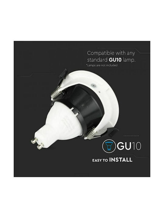 V-TAC Rotund Metalic Cadru pentru Spoturi GU10 Alb 8.3x8.3cm. 1buc