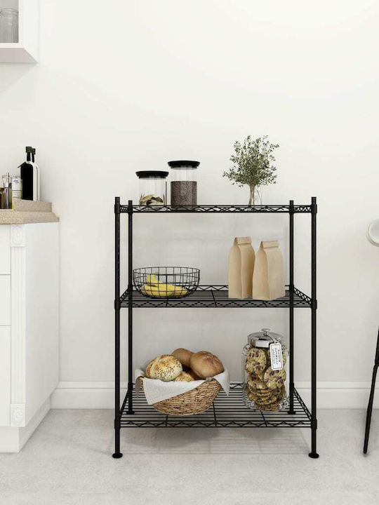 vidaXL Kitchen Rack Metal Black 3 Slots 60x35x76cm