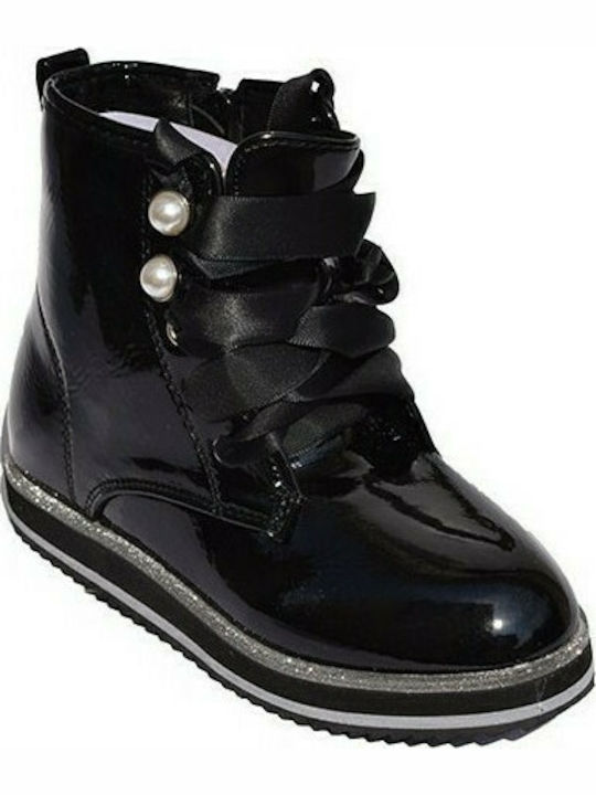 Teddy Kids Leather Boots with Zipper Black