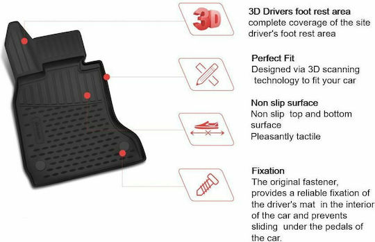 Novline Car Mats Set Front and Back 4 Pieces Raised Sides for Mazda BT-50 2006+ Black