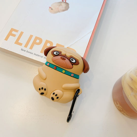 Lykl Pug Θήκη Σιλικόνης με Γάντζο σε Καφέ χρώμα για Apple AirPods