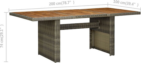 Masa pentru spații exterioare Rattan cu suprafață din lemn CAFE 200x100x74buc