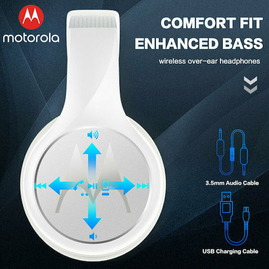 Motorola Escape 220 Over Ear Headphones with 23 Operating Hours White