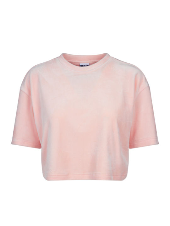 Bluze Damă Crop Top Catifea Mâneci Scurte Roz