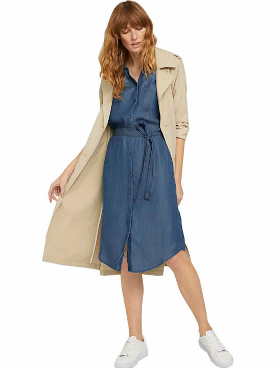 Midi Denim Shirt Dress Navy Blue