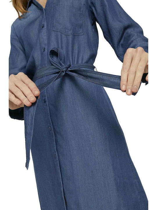 Midi Denim Shirt Dress Navy Blue