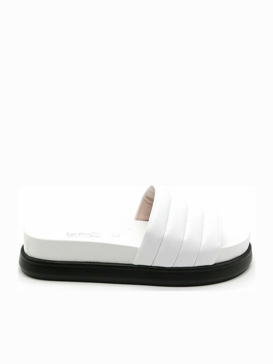 Leather Women's Flat Sandals Flatforms in White Color