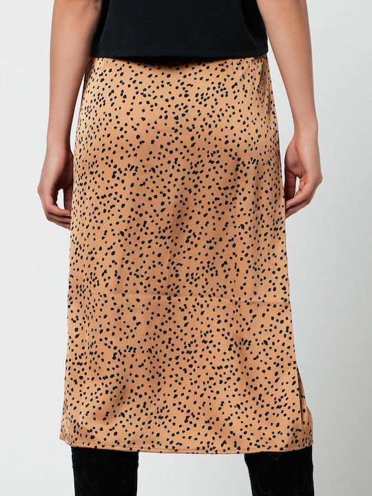 Rut & Circle Rut Set with Satin High Waist Midi Skirt Polka Dot in Beige color