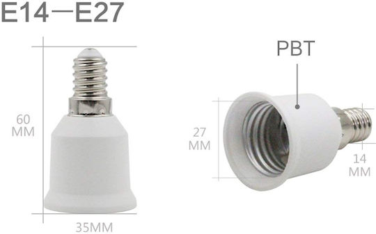 GloboStar Socket Adapter from E14 to E27 in White color Set 1pcs 78974