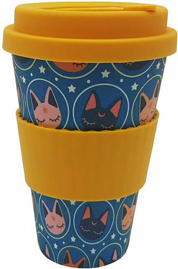Spacecow Star Cats Cană Bambus cu Capac Multicoloră 400ml