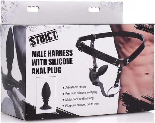 XR Male Cock Ring Harness With Silicone Anal Plug Cock Ring Cock Silicon cu Ineluri pentru penis Negru