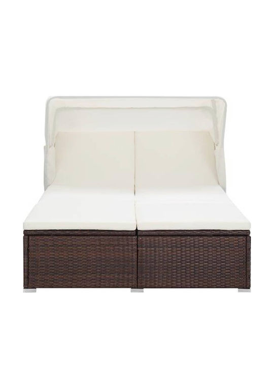 Sunbed Double Rattan with Cushion & Sunshade 194x120.5x110cm.
