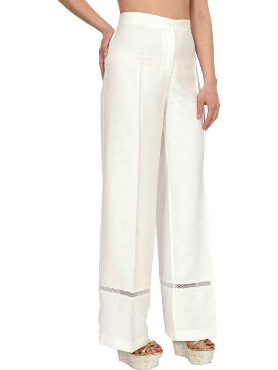 P033A0089S Women's High-waisted Fabric Trousers White