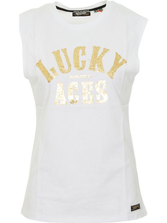 Military Women's Summer Cotton Sleeveless Top with V-Neck White