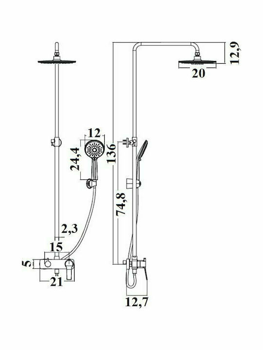 Karag Andare Shower Column Without Battery 136cm Black