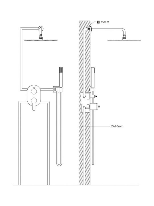 vidaXL Built-in Mixer, Hand Shower & Shower Head Set for Shower 2 Exits Inox Black
