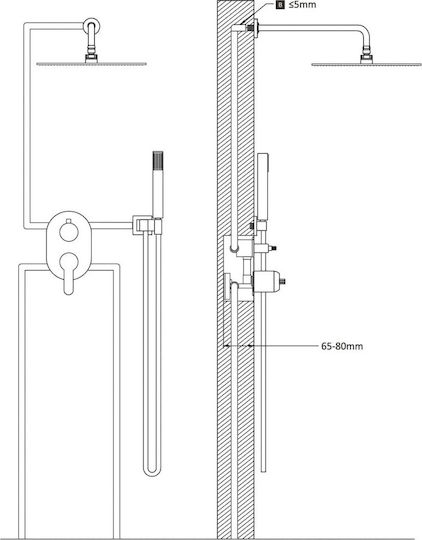 vidaXL Built-in Mixer, Hand Shower & Shower Head Set for Shower 2 Exits Inox Black