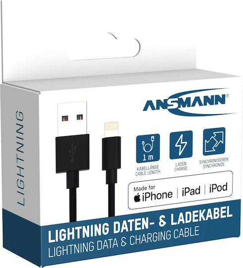 Ansmann Regular USB to Lightning Cable Μαύρο 1m (1700-0131)