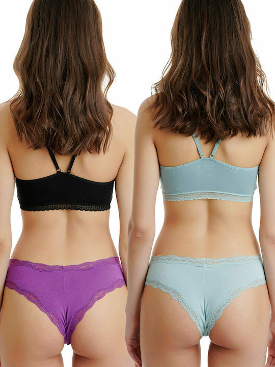Bamboo Damen Slip 2Pack mit Spitze Purple/Blue Raf