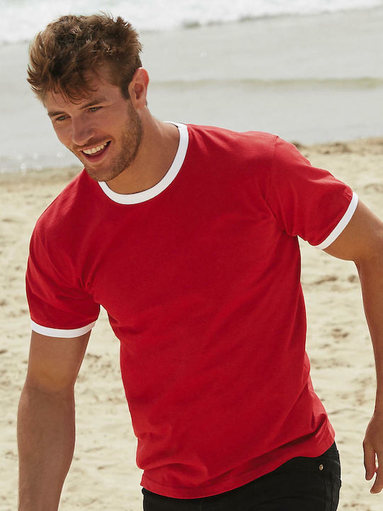 Fruit of the Loom Valueweight Ringer T Ανδρικό Διαφημιστικό T-shirt Κοντομάνικο Red/White