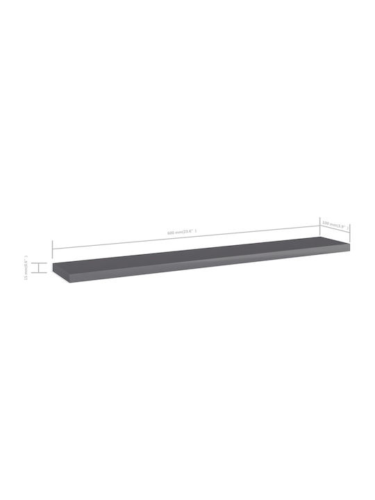 vidaXL Raft Rectangular De Bibliotecă Din Placă Din Lemn Agregat Gri 60x10cm 805216 4 Bucăți