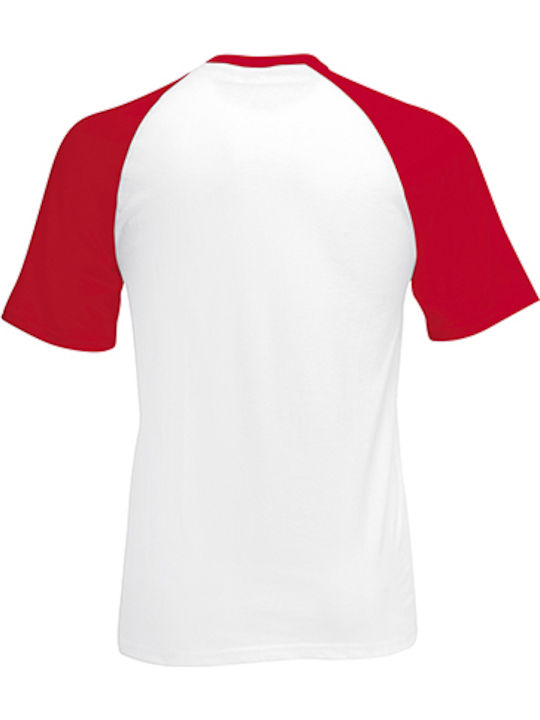 Fruit of the Loom Valueweight Baseball T Ανδρικό Διαφημιστικό T-shirt Κοντομάνικο White/Red