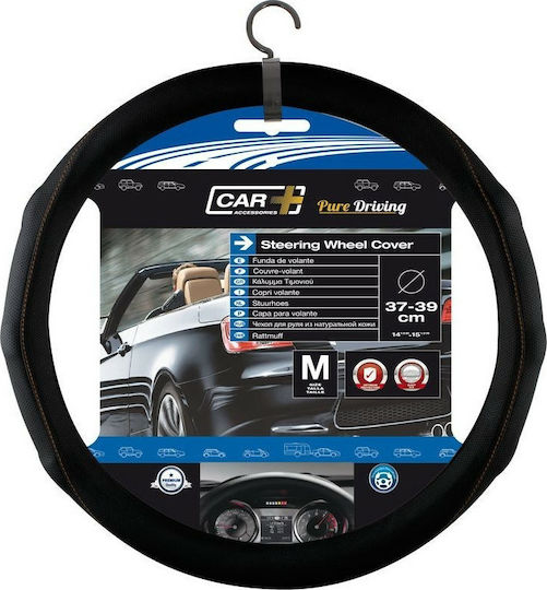 Car+ Car Steering Wheel Cover Stylish with Diameter 38cm made of Leatherette Black