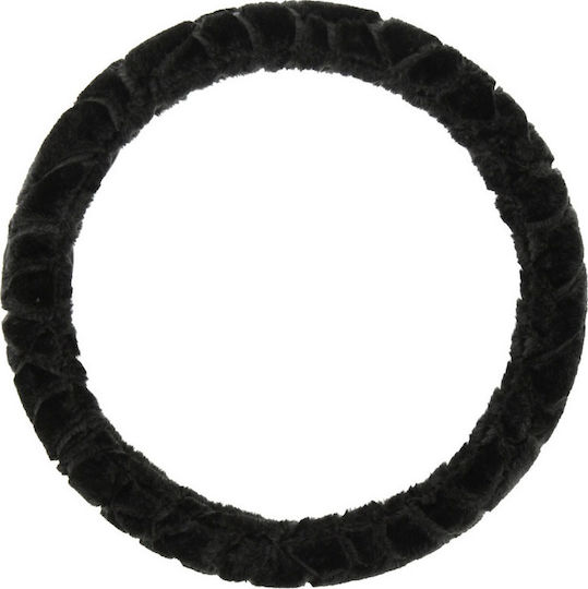 Compass Car Steering Wheel Cover Smooth with Diameter 37-39cm Synthetic Black Fur