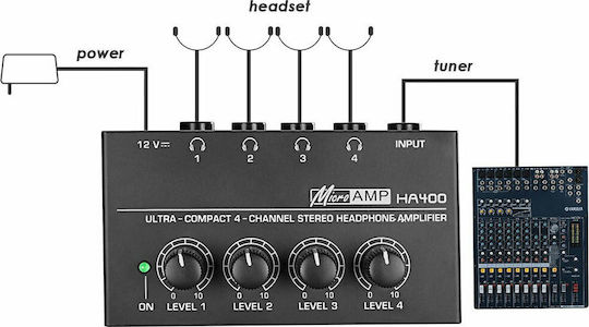 KAL Electronics HA400 Portable Analog Headphone Amplifier 4 Channels with Jack 6.3mm