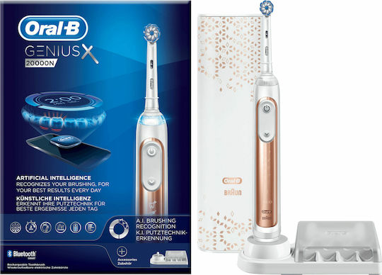 Oral-B Genius X 20000N Electric Toothbrush with Pressure Sensor and Travel Case Rose Gold