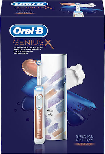 Oral-B Genius X 10000 Special Edition Elektrische Zahnbürste mit Drucksensor und Reisetasche Roségold