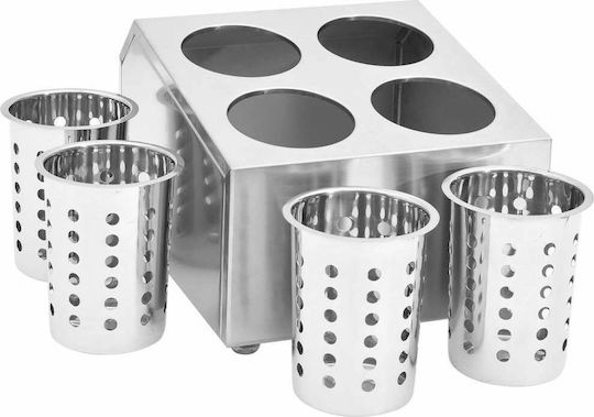 vidaXL Stainless Steel Utensil Holder 26.5x20cm 4 Positions